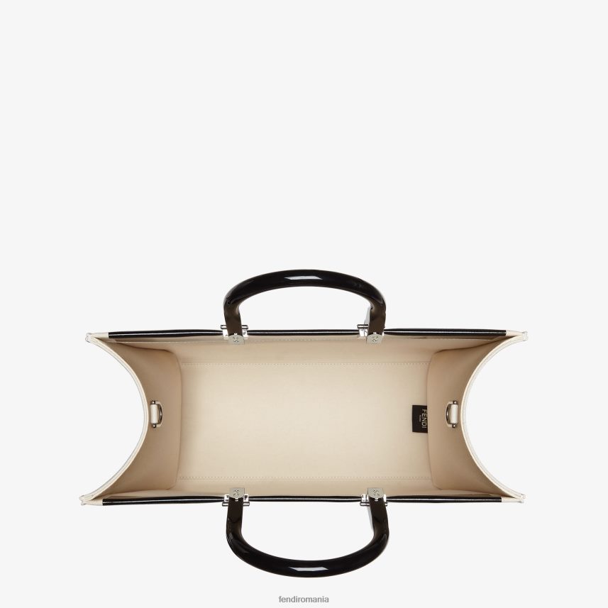 geanta shopper din panza si piele lacuita negru Fendi femei accesorii 86084L740