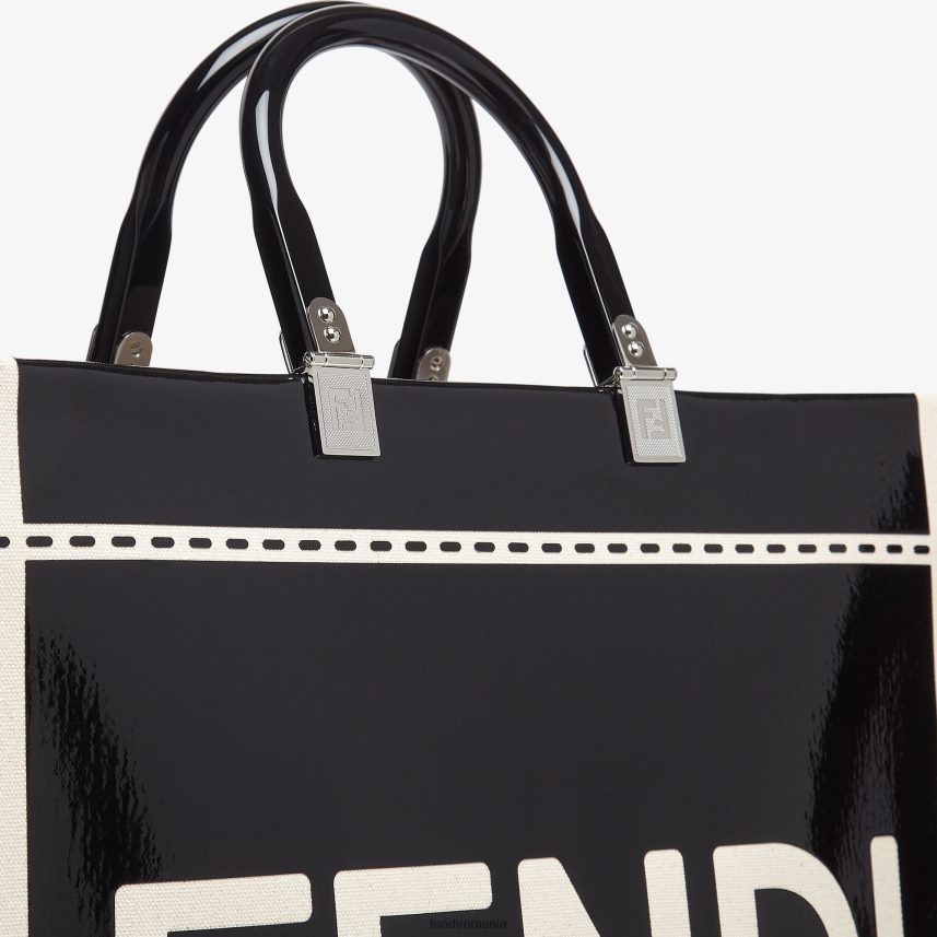 geanta shopper din panza si piele lacuita negru Fendi femei accesorii 86084L740