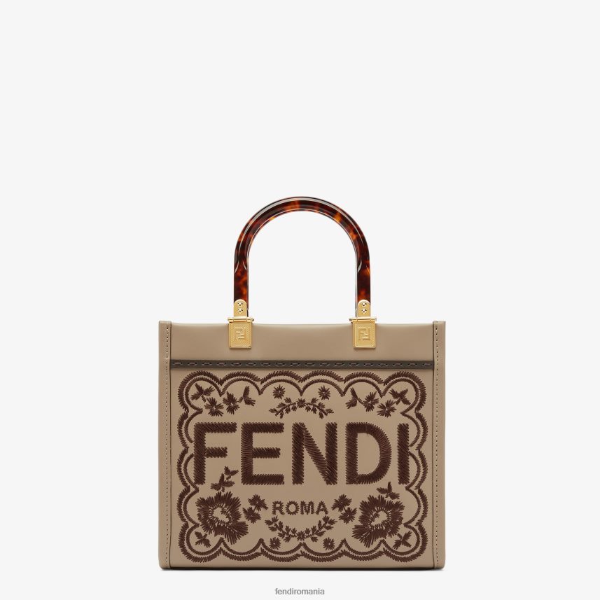 geanta shopper din piele de porumbel cu broderie florala gri Fendi femei accesorii 86084L656