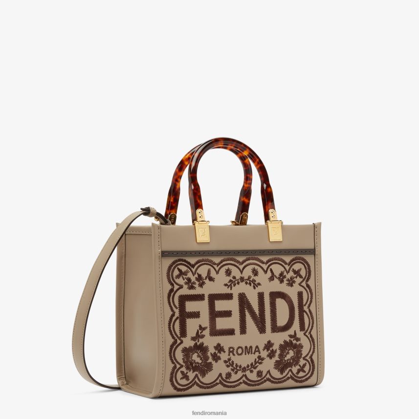 geanta shopper din piele de porumbel cu broderie florala gri Fendi femei accesorii 86084L656