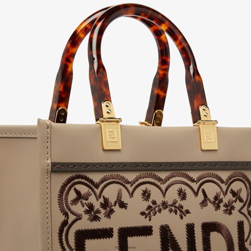 geanta shopper din piele de porumbel cu broderie florala gri Fendi femei accesorii 86084L656