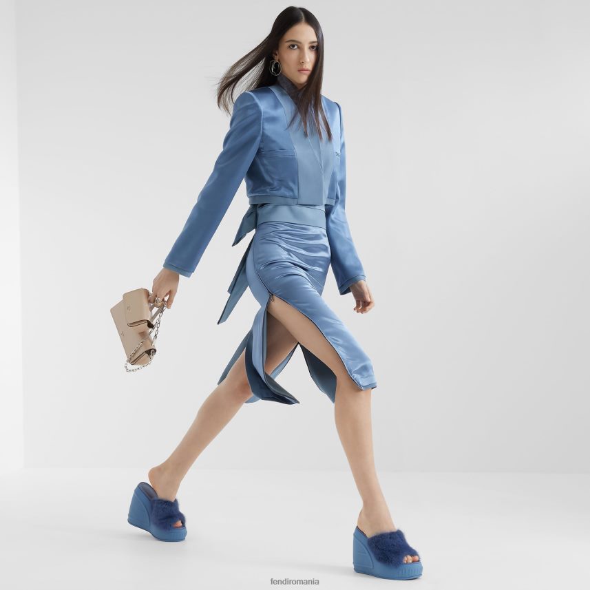 fusta din gabardina din satin si lana albastru Fendi femei îmbrăcăminte 86084L1126