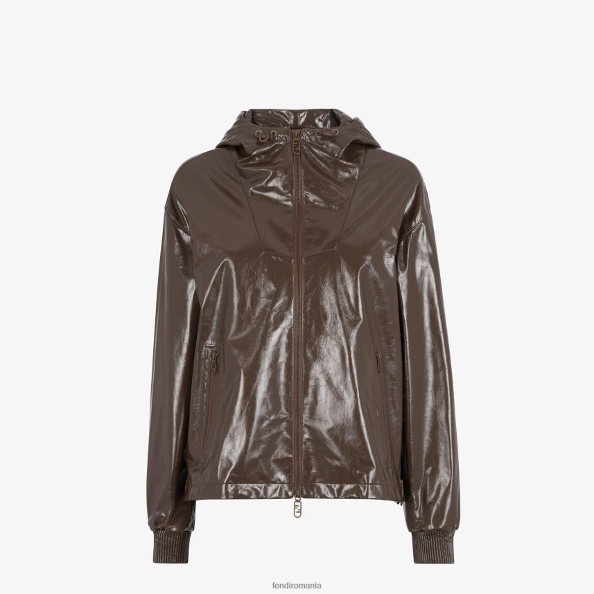 geacă de piele lucioasă maro Fendi femei îmbrăcăminte 86084L1169