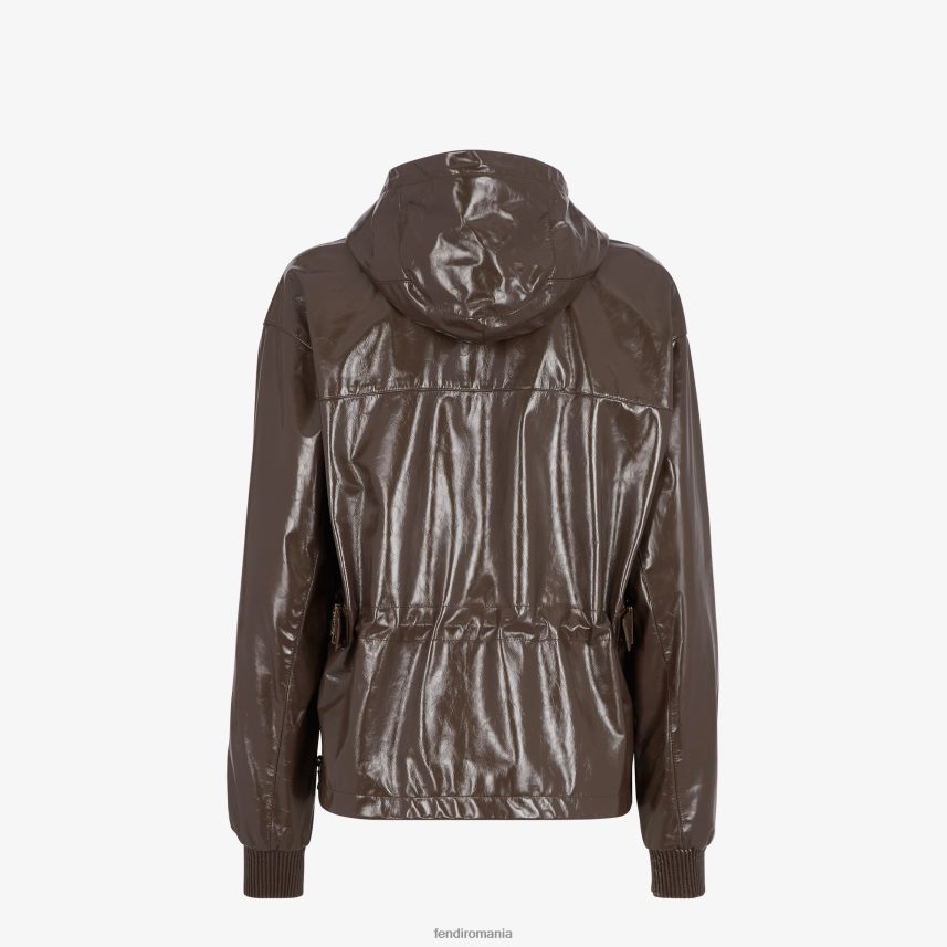 geacă de piele lucioasă maro Fendi femei îmbrăcăminte 86084L1169