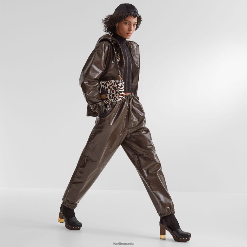 geacă de piele lucioasă maro Fendi femei îmbrăcăminte 86084L1169