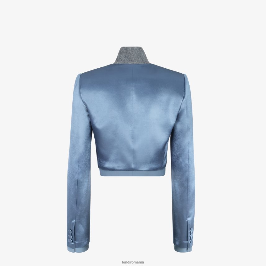 geacă din gabardină din satin și lână albastru Fendi femei îmbrăcăminte 86084L1125