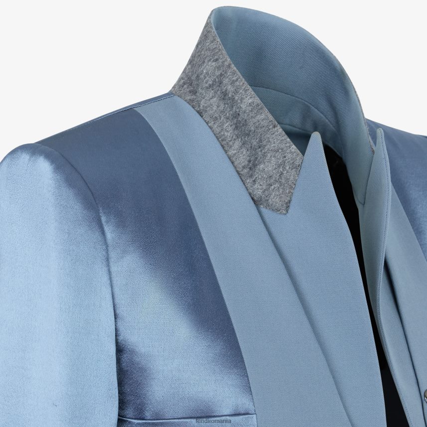 geacă din gabardină din satin și lână albastru Fendi femei îmbrăcăminte 86084L1125