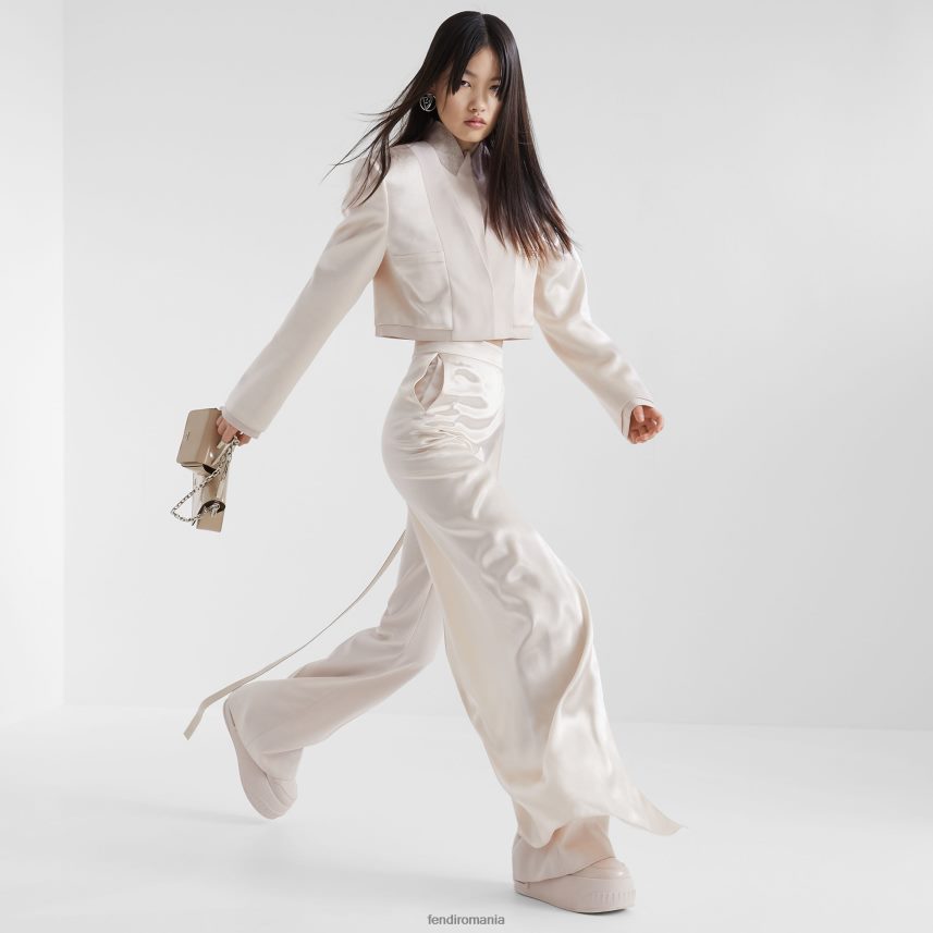 geacă din gabardină din satin și lână bej Fendi femei îmbrăcăminte 86084L1121