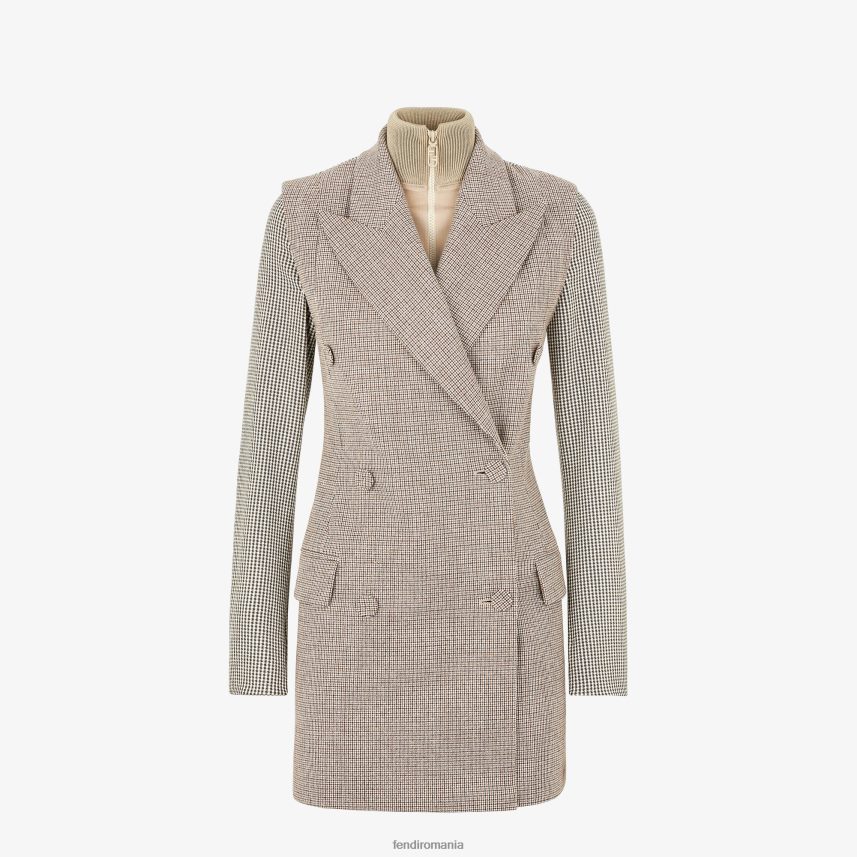 jachetă din lână din picior de găin bej Fendi femei îmbrăcăminte 86084L1224