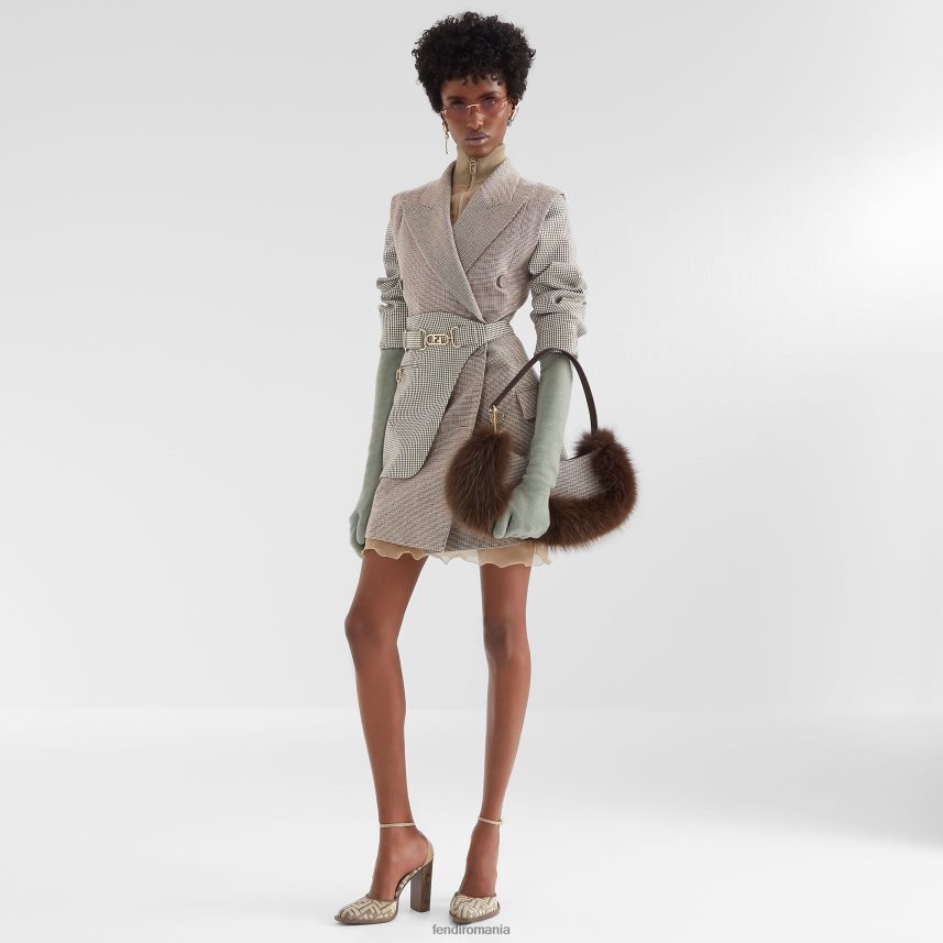 jachetă din lână din picior de găin bej Fendi femei îmbrăcăminte 86084L1224