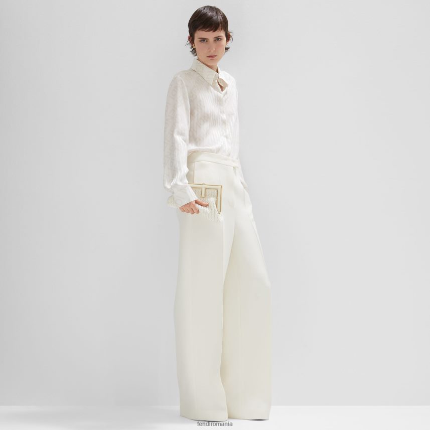 pantaloni de lână și mătase alb Fendi femei îmbrăcăminte 86084L963