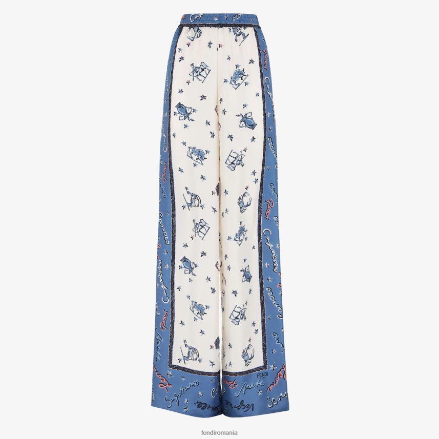 pantaloni de mătase albastru Fendi femei îmbrăcăminte 86084L1251