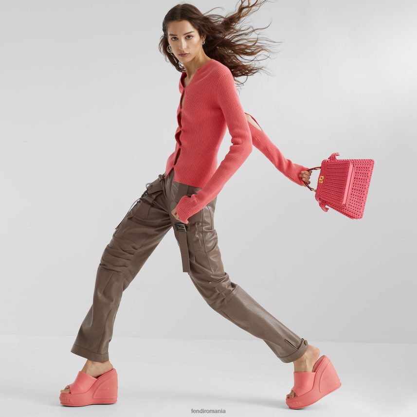 pantaloni de piele maro Fendi femei îmbrăcăminte 86084L1075