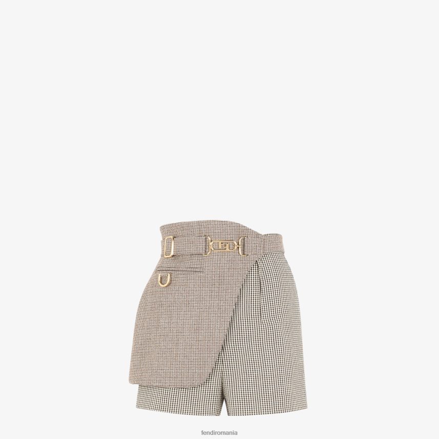 pantaloni scurți din lână cu picioare de hound bej Fendi femei îmbrăcăminte 86084L1225