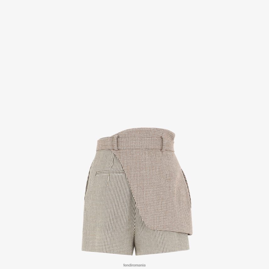 pantaloni scurți din lână cu picioare de hound bej Fendi femei îmbrăcăminte 86084L1225