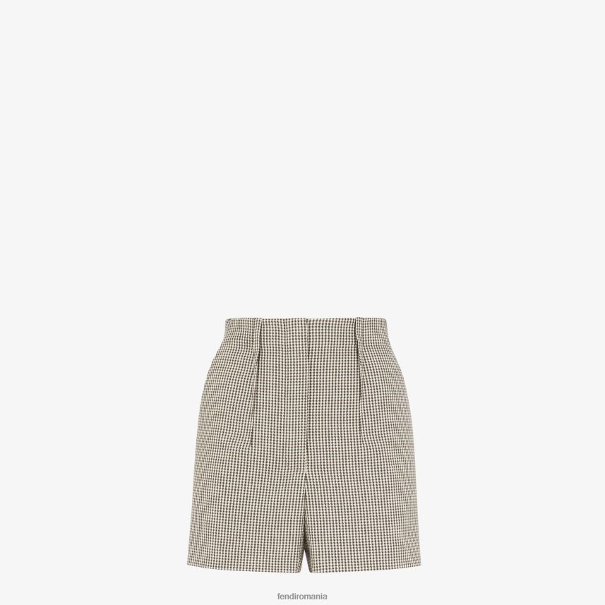 pantaloni scurți din lână cu picioare de hound bej Fendi femei îmbrăcăminte 86084L1225