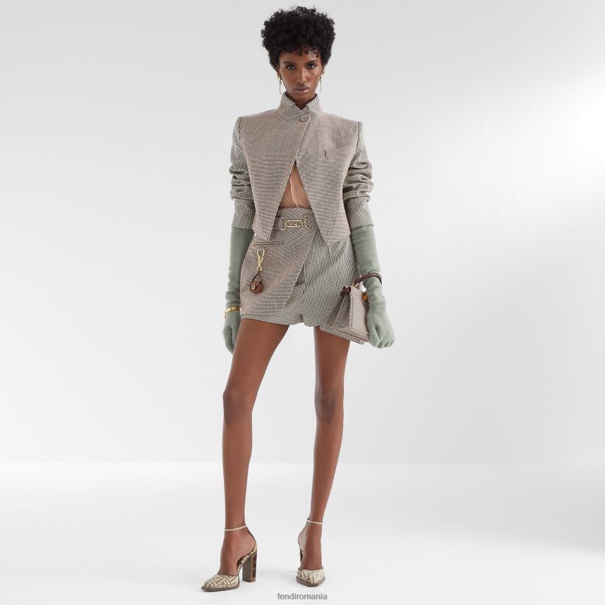 pantaloni scurți din lână cu picioare de hound bej Fendi femei îmbrăcăminte 86084L1225