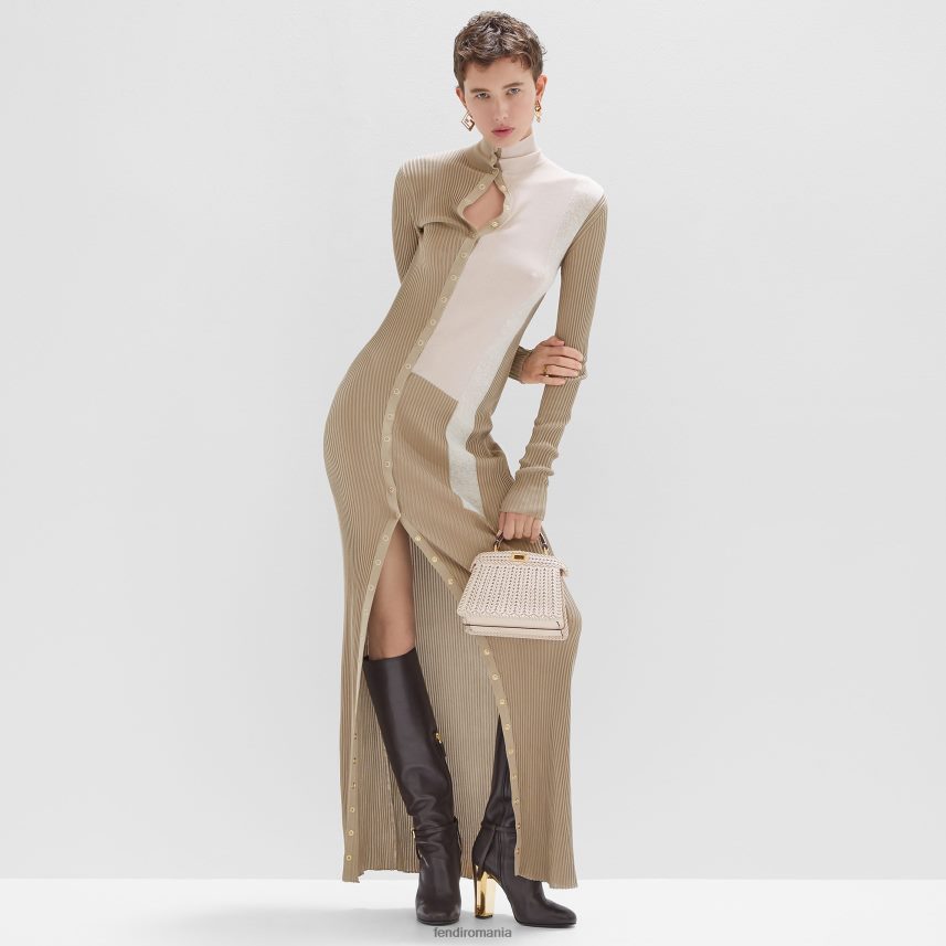 rochie din matase si vascoza bej Fendi femei îmbrăcăminte 86084L953