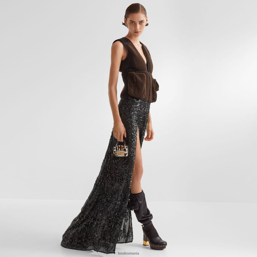 rochie din paiete și șifon negru Fendi femei îmbrăcăminte 86084L1184