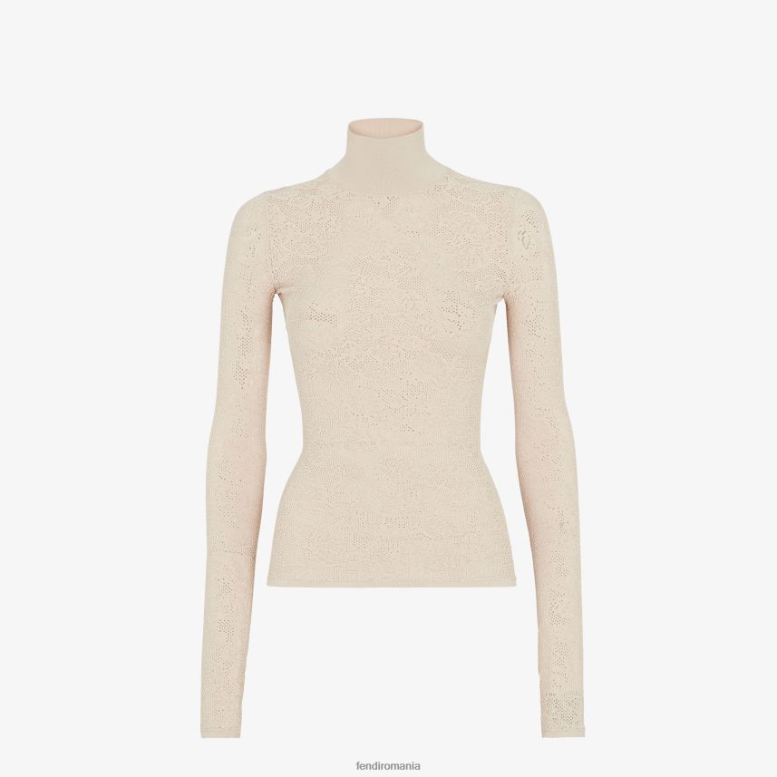 pulover din viscoza brodata bej Fendi femei îmbrăcăminte 86084L962
