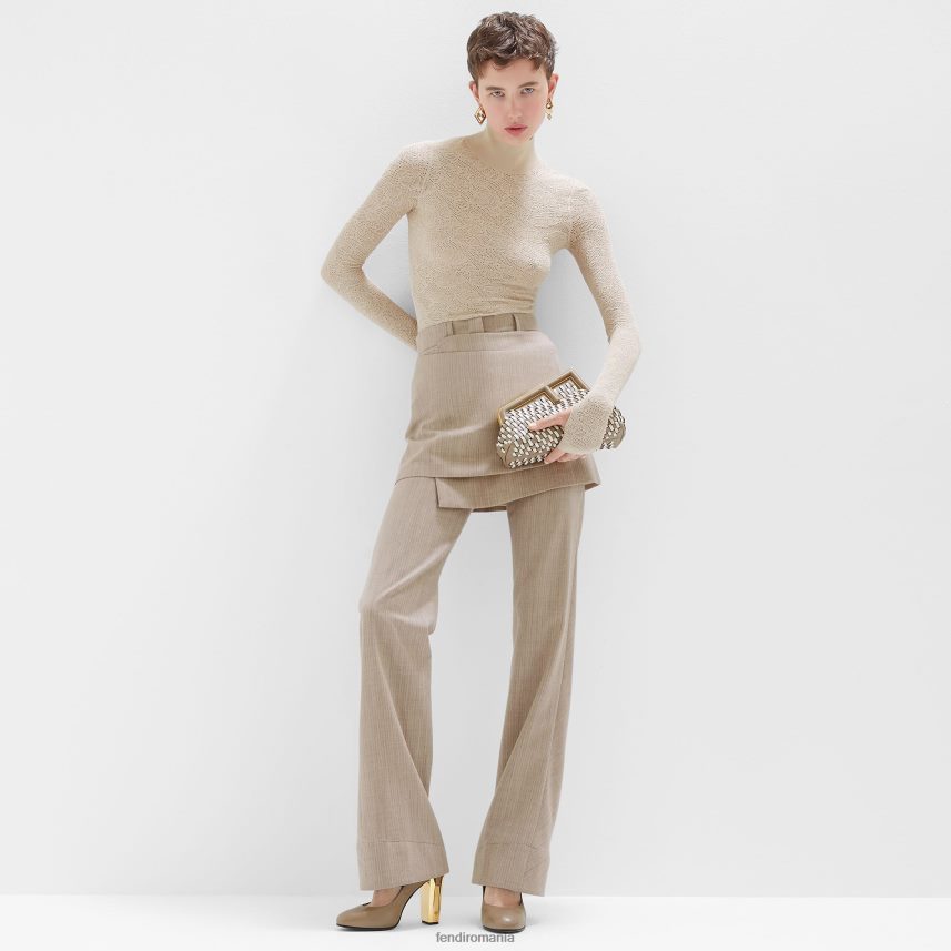 pulover din viscoza brodata bej Fendi femei îmbrăcăminte 86084L962