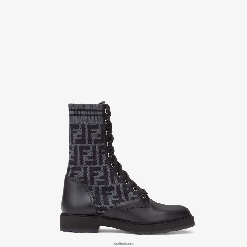 cizme biker din piele cu material elastic negru Fendi femei încălţăminte 86084L1353
