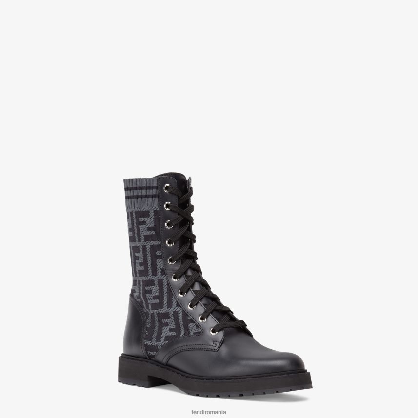 cizme biker din piele cu material elastic negru Fendi femei încălţăminte 86084L1353
