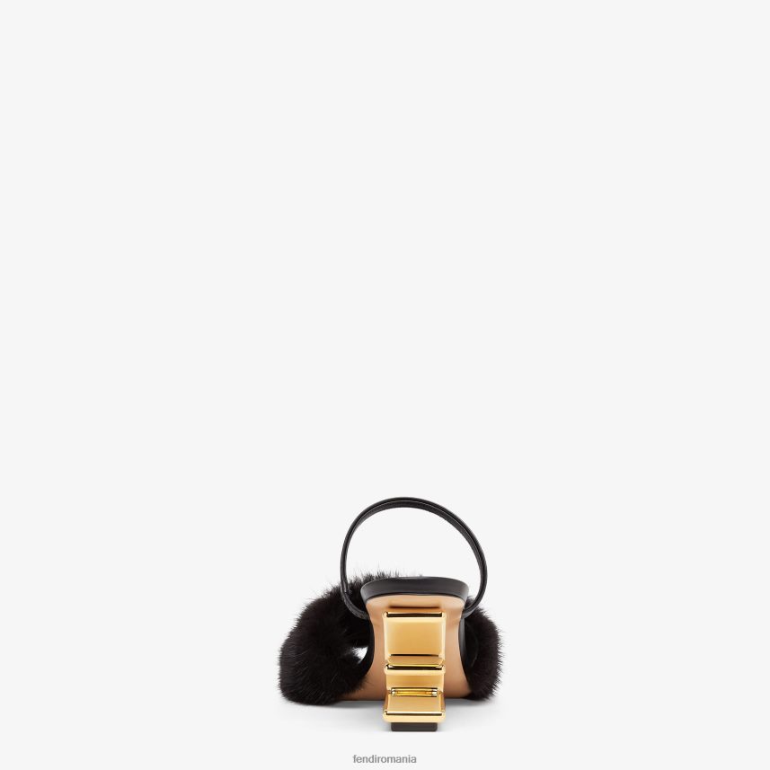 sandale din nurcă cu toc mediu negru Fendi femei încălţăminte 86084L1377