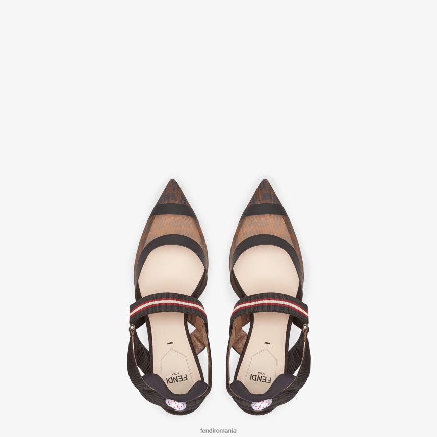 Slingback din plasă multitech cu toc mediu maro Fendi femei încălţăminte 86084L1394