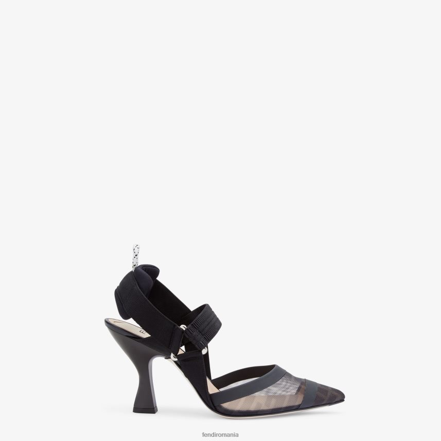 piele și plasă, slingback cu toc înalt negru Fendi femei încălţăminte 86084L1344