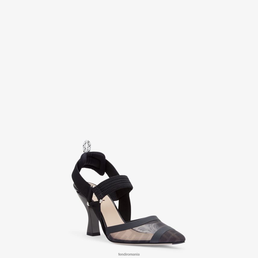 piele și plasă, slingback cu toc înalt negru Fendi femei încălţăminte 86084L1344