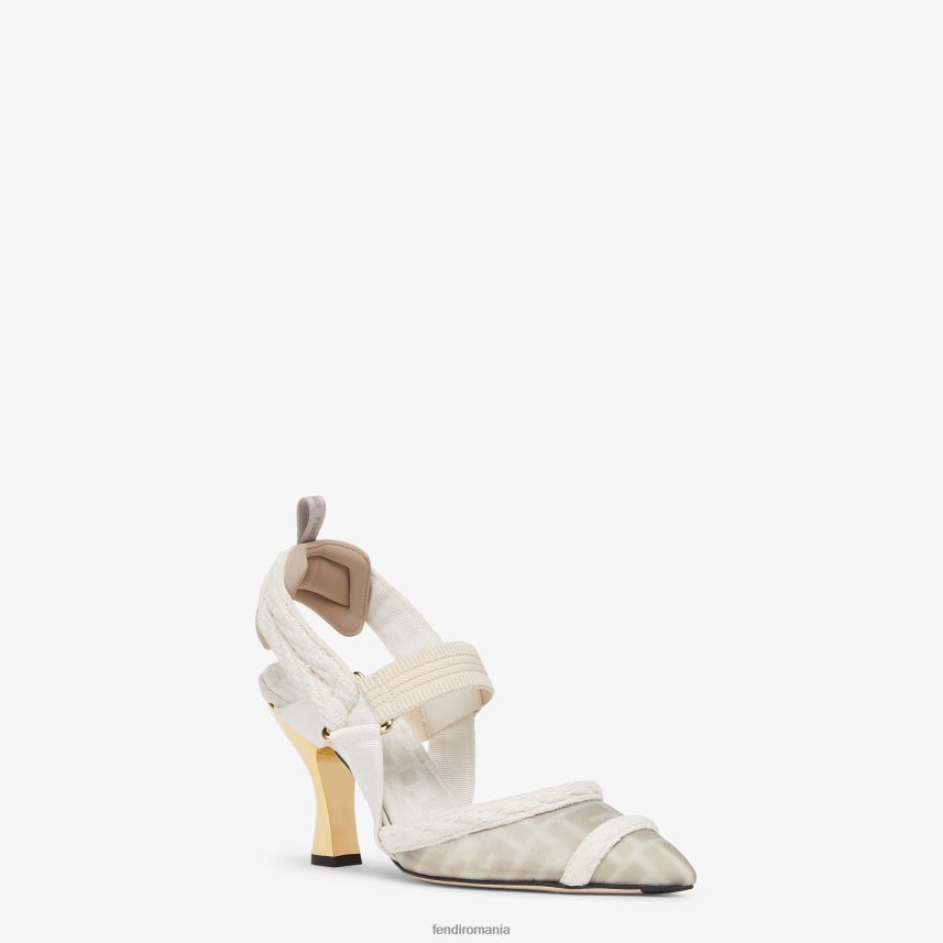 slingback din plasă cu toc mediu alb Fendi femei încălţăminte 86084L1313