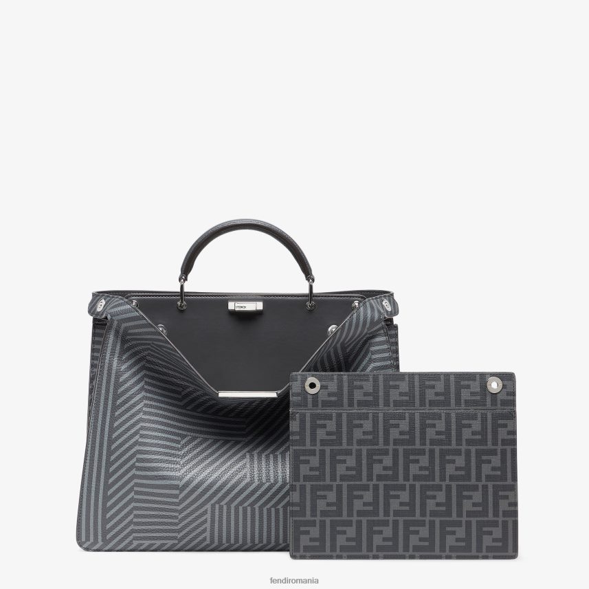 geantă din piele imprimată în două tonuri gri Fendi bărbați accesorii 86084L1819