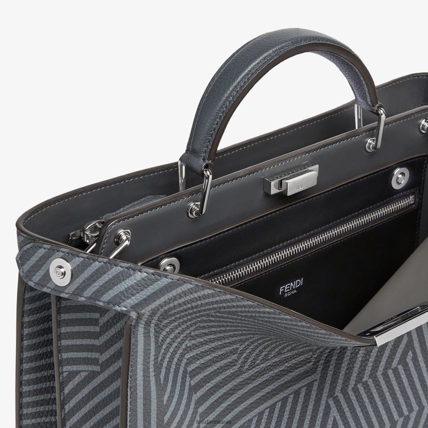 geantă din piele imprimată în două tonuri gri Fendi bărbați accesorii 86084L1819