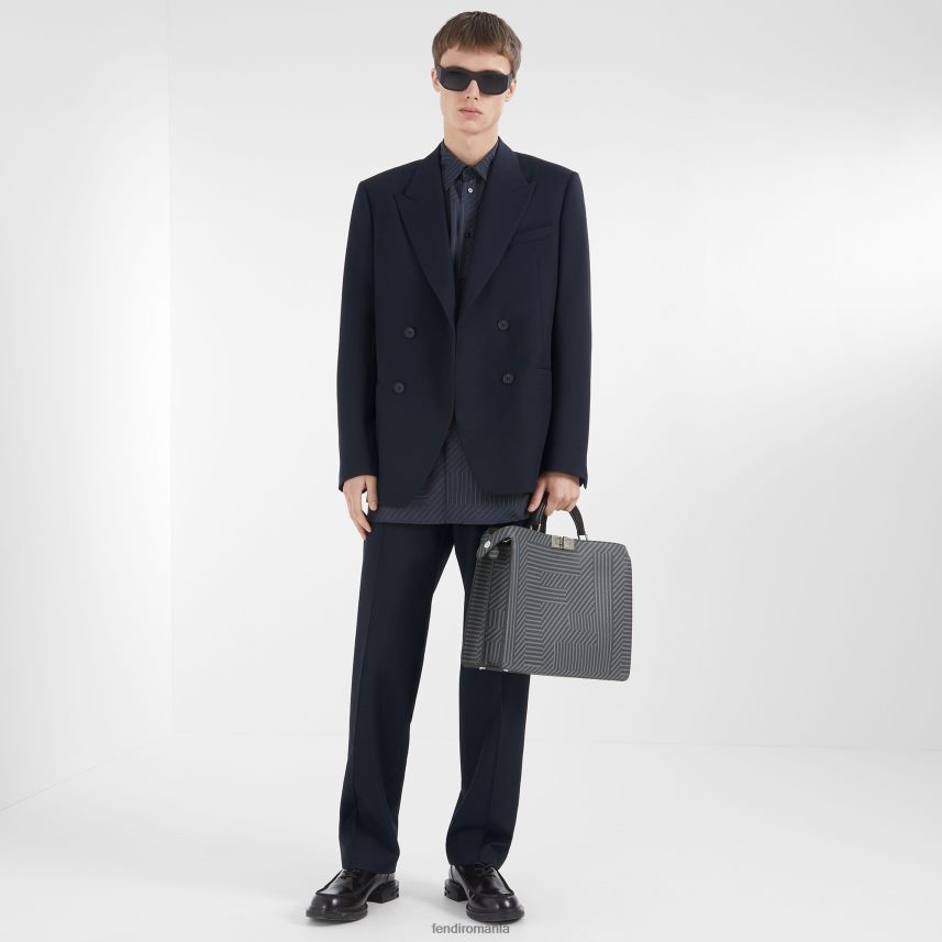 geantă din piele imprimată în două tonuri gri Fendi bărbați accesorii 86084L1819