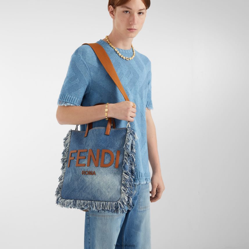 geanta denim cu franjuri albastru Fendi bărbați accesorii 86084L1873