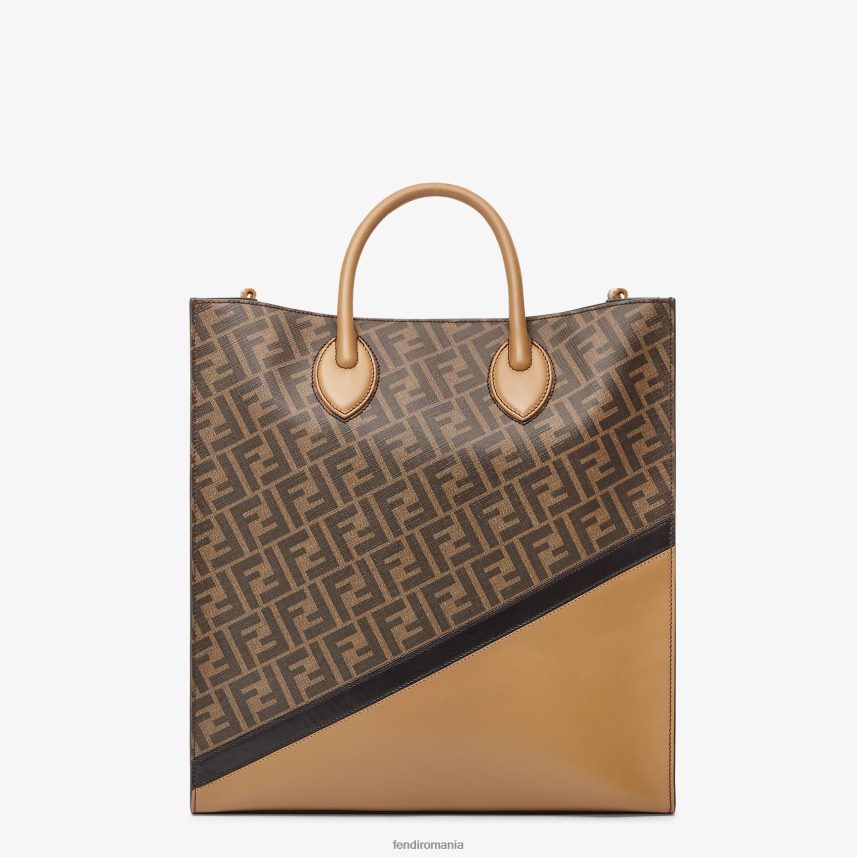 geanta din piele si stofa ff maro Fendi bărbați accesorii 86084L1854