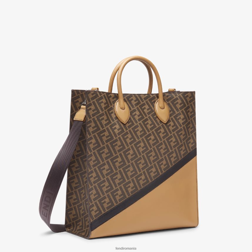 geanta din piele si stofa ff maro Fendi bărbați accesorii 86084L1854