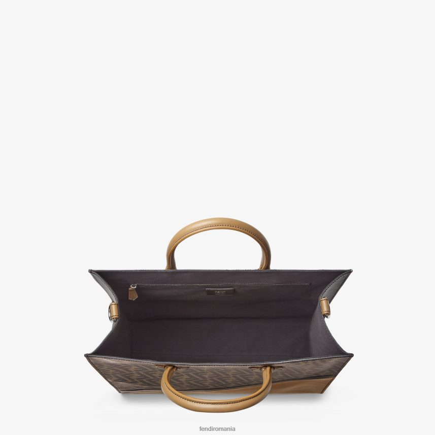 geanta din piele si stofa ff maro Fendi bărbați accesorii 86084L1854