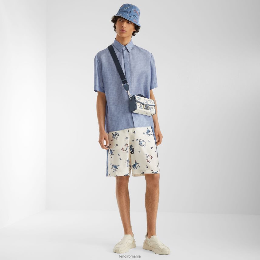 cămașă de mătase albastru deschis Fendi bărbați îmbrăcăminte 86084L1948