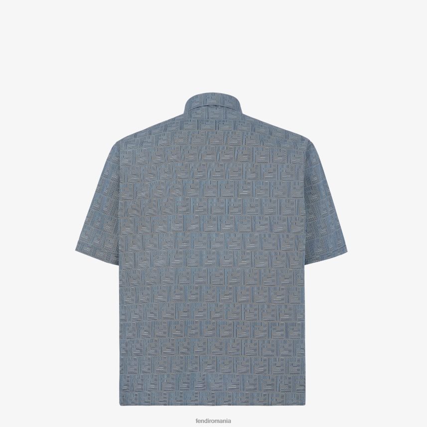 cămașă din bumbac albastru Fendi bărbați îmbrăcăminte 86084L1978