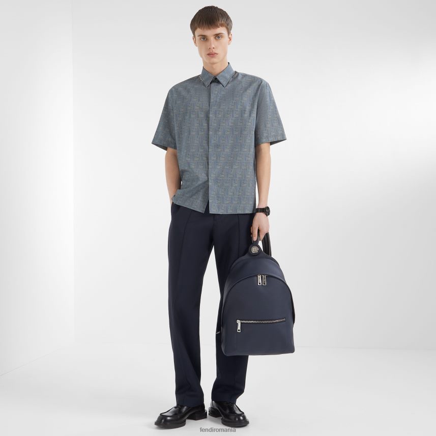cămașă din bumbac albastru Fendi bărbați îmbrăcăminte 86084L1978