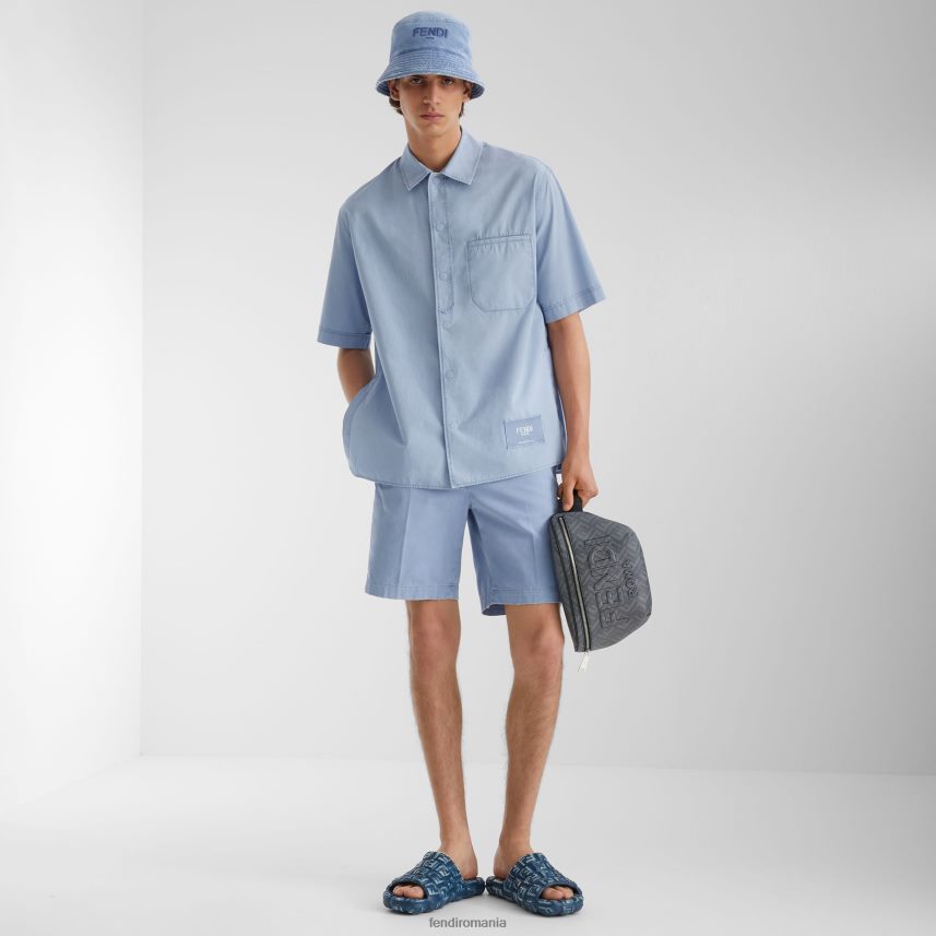 cămașă din bumbac albastru deschis Fendi bărbați îmbrăcăminte 86084L1910
