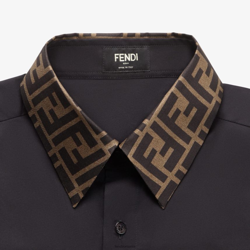 cămașă din bumbac negru Fendi bărbați îmbrăcăminte 86084L1984