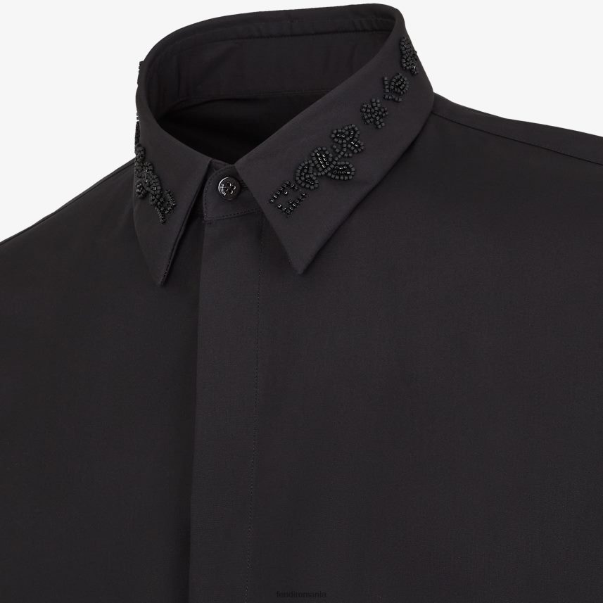 cămașă din bumbac negru Fendi bărbați îmbrăcăminte 86084L2083
