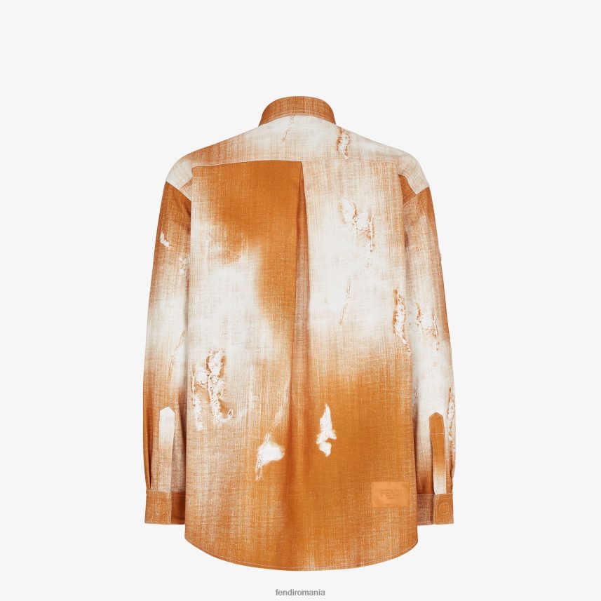 cămașă din denim imprimată portocale Fendi bărbați îmbrăcăminte 86084L2045