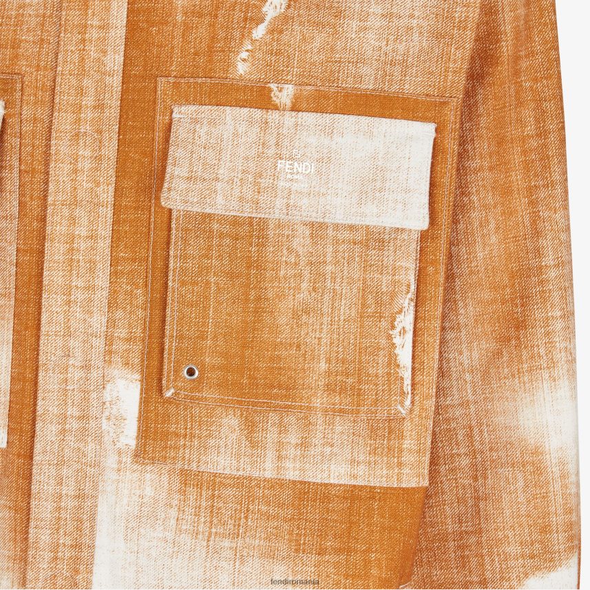 cămașă din denim imprimată portocale Fendi bărbați îmbrăcăminte 86084L2045