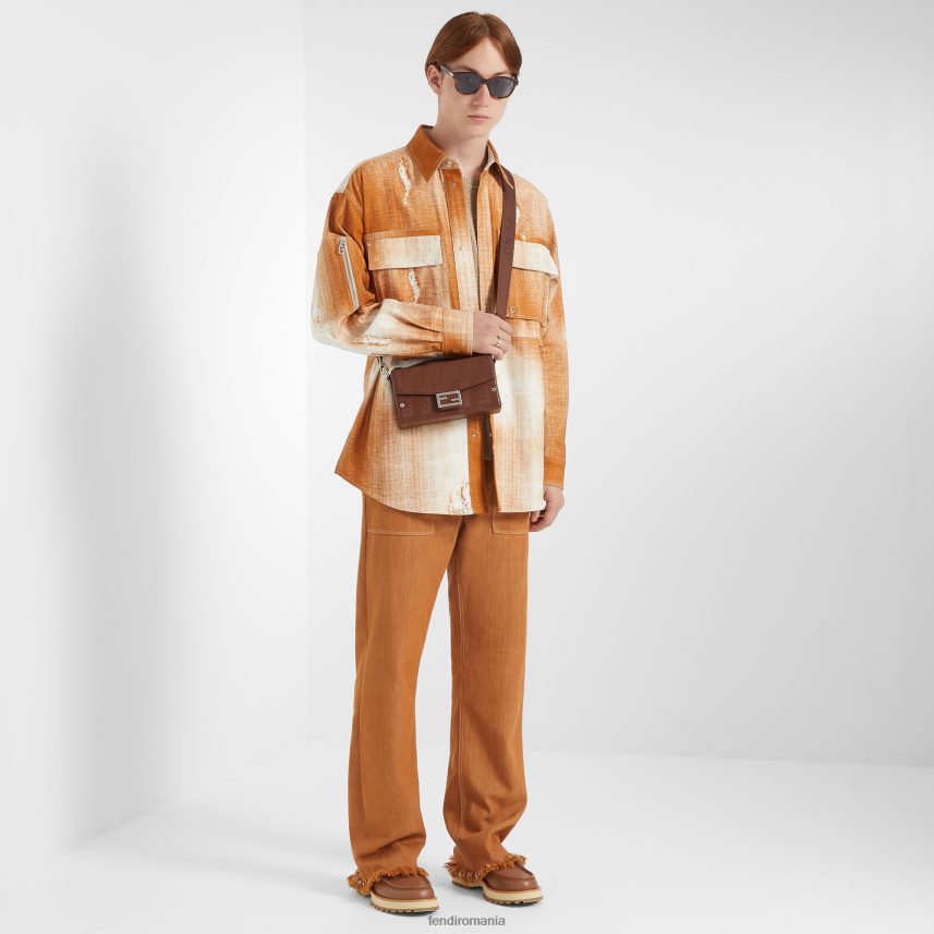 cămașă din denim imprimată portocale Fendi bărbați îmbrăcăminte 86084L2045