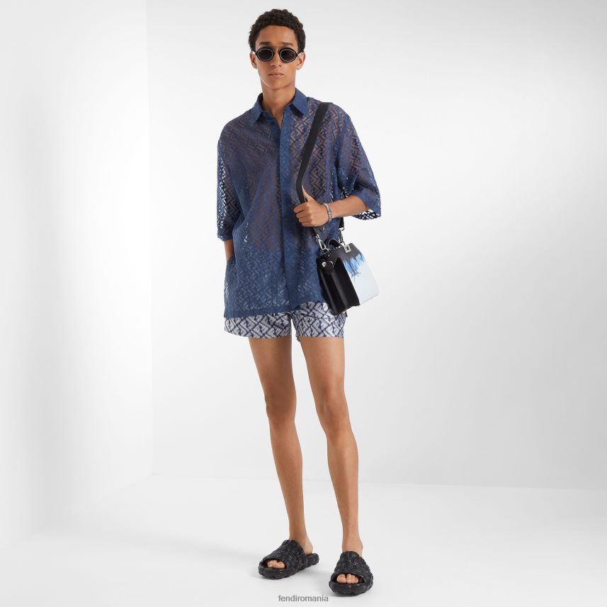 cămașă din stofă devore albastru Fendi bărbați îmbrăcăminte 86084L2036