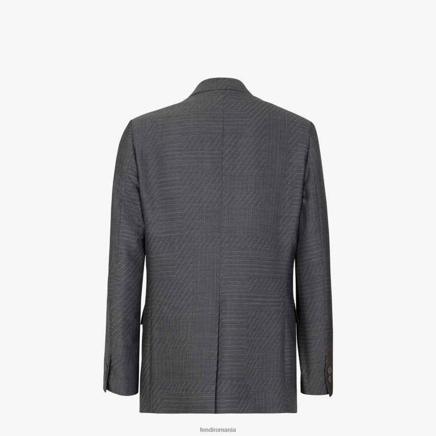 blazer de lână gri Fendi bărbați îmbrăcăminte 86084L1966